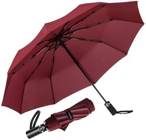 Regenschirm Taschenschirm Windproof sturmfest Auf-Zu Automatik Nylon Umbrella wasserabweisend klein leicht kompakt 10 Ribs Reise Golfschirm mit Trockenbeutel, Weinrot