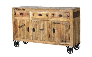 SIT Möbel Sideboard auf Rollen | 3 Schubladen und 3 Türen | Mango-Holz natur antik | B 140 x T 40 x H 86 cm | 01903-04 | Serie RUSTIC