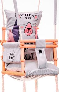 Love Gifts® Babyschaukel aus Holz hochwertig und geeignet als Indoor Schaukel, montierbar an der Decke sowie im Türrahmen, Bär,  EU
