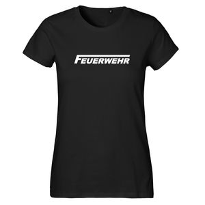 Huuraa Damen T-Shirt Feuerwehr langes F Bio Baumwolle Fairtrade Oberteil Größe XS Black mit Motiv für Lebensretter