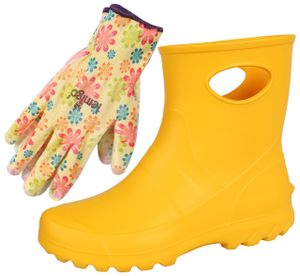 Gelbe Damen-Gummistiefel aus Schaumstoff + Gartenhandschuhe Garden Lemigo superleicht bequem rutschfest 40 EU / 6.5 UK
