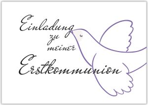 4x Moderne Einladungskarte mit Taube: Einladung zu meiner Erstkommunion
