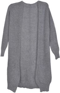 styleBREAKER Damen Grobstrick Cardigan mit aufgesetzten Taschen, Strickjacke ohne Verschluss, Strickmantel, Onesize 08010064, Farbe:Grau