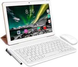 TOSCIDO Tablets 10 Zoll Octa-Core mit Tastatur und Maus, Android 11, 4G Dual SIM, 64GB, 4GB RAM, WIFI/Bluetooth, GPS, Type-C/SD, Farbe: Goden