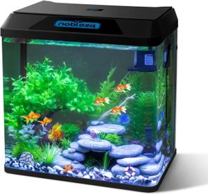 30L Mini Aquarium, Nano Aquarium Stabiles Einsteigerbecken mit LED-Beleuchtung und Eingebautem Filtersystem, Fisch, Schwarz