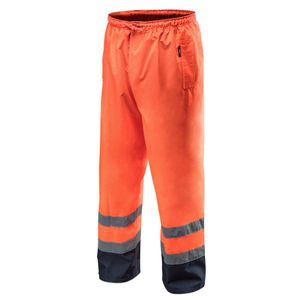 Neo Tools Regenhose Warnhose wasserdicht Arbeitskleidung Oxford winddicht profi EN 20471 Bundhose mit Taschen Warnschutzhose Sicherheitshose mit Reflektionsstreifen Orange M