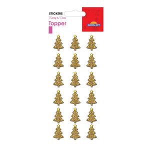 Weihnachtssticker mit Relief - Goldene Tannenbäume mit Glitter