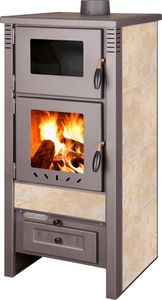 ProTermo Taurus Kaminofen mit Backfach – 12kW Holzofen mit Schamottstein Energieeffizienzklasse A 52 x 50 x 107cm, Beige