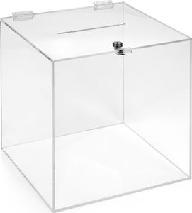 Losbox 300x300x300mm aus Acrylglas, abschließbar, mit Schloß  / Aktionsbox