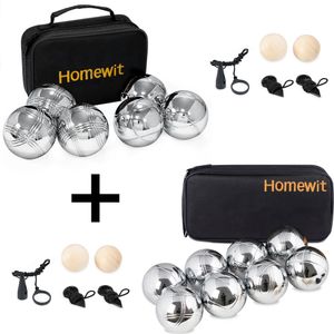 Homewit 8 Boules Set mit 2 Holzkugeln, 2 Abstandsmesser, 1 Boules-Kugel Magnetvorrichtung & Tragetasche, Vier Texturen Eisen Chrom Boule Kugeln, Outdoor-Spielzeug Boccia Set für Outdoor Spaß,Sport Spiel mit 6 Boule