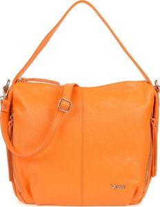 Conta Handtasche aus italienischem Glattleder, mehreren Fächern, abnehmbarem Schulterriemen, verstärktem Boden silbernen Beschlägen – Orange