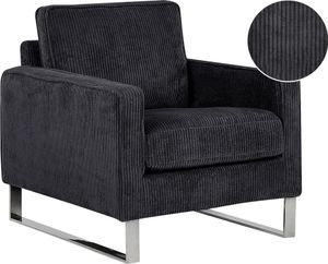 BELIANI Fotel czarny tapicerowany materiałem grube siedzisko srebrne nóżki retro design