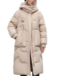 Damen Steppmäntel Lange Mantel Parka Gesteppte Puffer Trenchcoats Winter Warm Jacke Aus Weiß,Größe 2XL