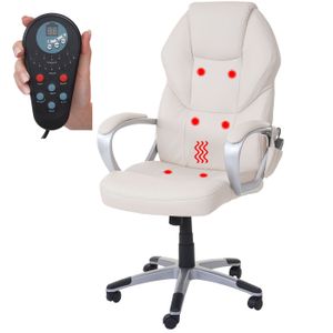 Massage-Bürostuhl MCW-A69, Drehstuhl Chefsessel, Heizfunktion Massagefunktion Kunstleder  creme
