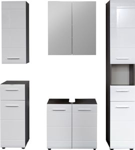 trendteam Bad 5-teilige Kombination Line/Skin Sardegna Rauchsilber Melamin/Weiß Hochglanz Tiefzieh 150 x 182 x 31 cm