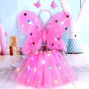 Rossgesund Schmetterling Kostüm Mädchen - 4-teiliges mit LED - Rosa - geeignet für Kinder von 2 bis 8 Jahren