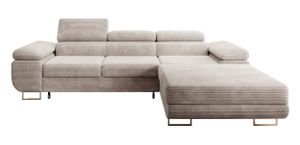 Selsey Ganta - Ecksofa rechts, mit Schlaffunktion und Cordbezug, taupe