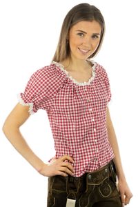 OS Trachten Damen Bluse Kurzarm Trachtenbluse mit Rundhalsausschnitt Esupio, Größe:42, Farbe:mittelrot