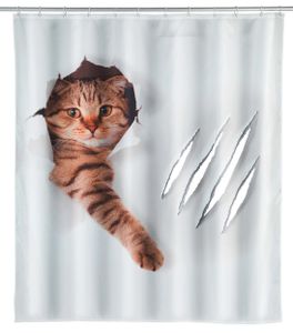 WENKO Dusch Vorhang KATZEN Motiv inkl. 12 Ringe 180x200 cm Badewannen CUTE CAT