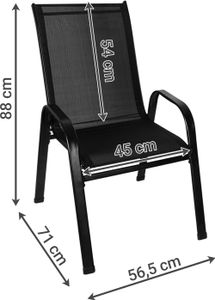 Gartenstühle Stapelbar bis 150 kg - Klappstuhl 88 x 71 cm für Garten und Balkon 4 Stück - Widerstandsfähiger Stahlrahmen und PVC-Innenverkleidung - Lounge Sessel 25415