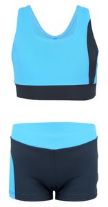 Aquarti Mädchen Sport Bikini - Racerback Bustier & Badehose, Farbe: Grau / Blau, Größe: 152