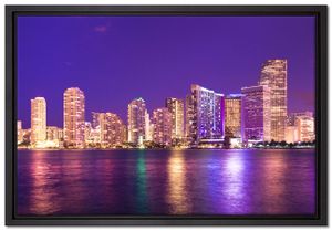Skyline von Miami Florida Leinwandbild 60x40 cm im Bilderahmen | Wandbild  | Schattenfugenrahmen | Kein Poster