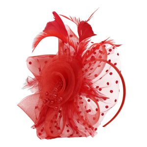 Nachahmung Perlen Dekor Süße Fascinator Hut mit Stirnband Faux Feder Blume Mesh Form Party Kopfbedeckung Fotografie Requisiten-Rot