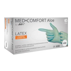 MED-COMFORT Aloe, Latex-Untersuchungshandschuh, puderfrei, mintgrün, Gr. L | Box (100 Stück)