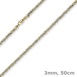 3mm runde Königskette Halskette Kette aus 585 Gold gelb/weiß bicolor 50cm