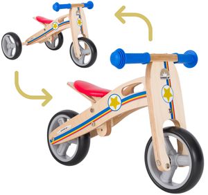 BIKESTAR Mini Kinder Laufrad mit zwei und drei Rädern ab 1 – 1,5 Jahre, 2 in 1 Lauflernrad Holz, Blau