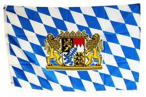 Große Fahne Flagge "Bayern mit Wappen" 90*150cm Hissfahne Hissflagge mit Ösen für Fahnenmast WM EM Fan Sport Banner