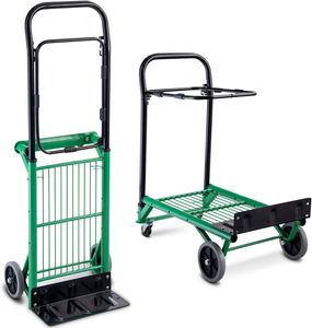 COSTWAY 2v1 skládací vozík na pytle do 90 kg, plošinový vozík s 3stupňovým nastavením výšky, přepravní vozík s ocelovým rámem a TPR koly
