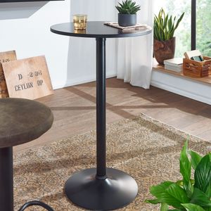 FineBuy Barový stôl čierny Vysoký stôl Ø 60 cm Kovový / drevený bistro stôl Okrúhly stôl