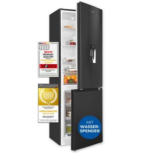 Exquisit Kühl-Gefrierkombination KGC5320-95-E-WS-040C inoxlook-az | Nutzinhalt: 313 L | Wasserspender | 4*-Gefrieren | Alarm-Funktion | 4 Glasablagen