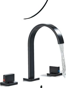 Badezimmer Waschtisch Armatur, Warm- und Kaltwasser, Doppelgriff, Mattschwarz A