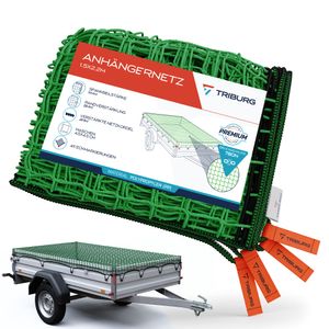 TRIBURG Anhängernetz 1,5x2,2 m mit Eckmarkierungen und Randverstärkung I Ladungssicherung I Anhängerzubehör I Transportnetz