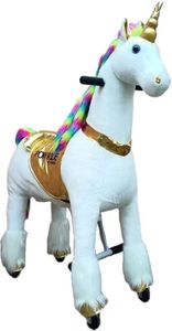 FINOOS Pony Ride Einhorn auf Rollen - Schaukelpferd - Kuscheltier auf Rollen - Einhorn - Tierlaute Pferd - Reiten - Plüschtier - MyPony - Regenbogen (Medium - 4-9 Jahre)