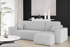 Kaiser Möbel Ecksofa mit schlaffunktion und bettkasten, Sofa L-form, Couch L-form BEST Dicker Cord Grau Rechts
