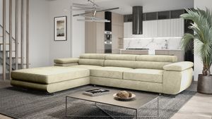 Ecksofa VENUS TWIN, L-Form, Rechte Seite, Eckcouch, Sofa, Bettsofa mit Schlaffunktion, Bettkasten, Wohnzimmersofa, Beige