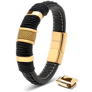 SERASAR | Premium Echtlederarmband für Männer [Ring] mit Geschenkschachtel und Edelstahl Verschluss | Farbe: Gold | Länge: 20cm