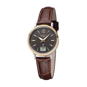 Regent Leder Damen Uhr FR-257 Analog-Digital Armbanduhr braun Funkuhr D2URFR257
