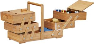 relaxdays šijací box bambus XXL veľa priehradiek