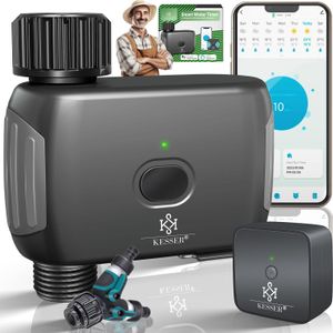KESSER® Bewässerungssteuerung mit WLAN Wifi | Bewässerungscomputer für Garten & Balkon | Bewässerungssystem mit Zeitschaltuhr | Automatische Bewässerung App & Sprachsteuerung 20 Zeit-Pläne