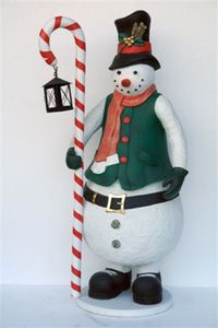 Schneemann mit Zuckerstange und Laterne 190cm hoch Dekorationsfigur/Werbefigur - GFK - lebensgroß - für draußen