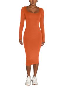 Damen Strickkleider Strickpullover Kleid Herbst Pullikleid Elegant Freizeitkleid Orange,Größe M