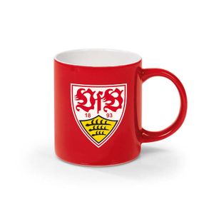 VfB Stuttgart Kaffeebecher 350 ml Fassungsvermögen Spülmaschinen- und mikrowellengeeignet  mit Logo Kaffee Becher Tasse Logo Pott Fanartikel rot/weiß