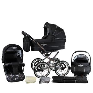 Bergsteiger Venedig Nostalgie / Retro Kinderwagen, 3-in-1 Kombikinderwagen, Megaset 10-teilig inkl. Babyschale, Babywanne, Sportwagen und Zubehör