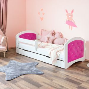 Hier funkeln Diamanten! ALCUBE Kinderbett 160x80 JASMIN- Mädchen Bett mit Rausfallschutz, Matratze & Schublade in Pink/Weiß