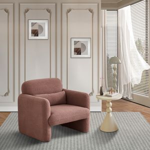 Fortuna Lai Sessel Wollestoff Ohrensessel mit Armlehnen Loungesessel und Lendenkissen modern Relaxsessel für Wohnzimmer/Lesezimmer, Rosa