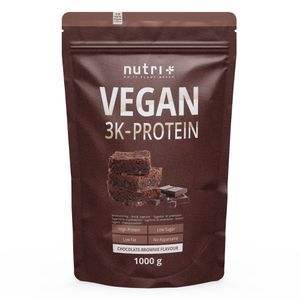 Protein Vegan 1kg - über 80 % pflanzliches Eiweiß - Nutri-Plus 3k-Proteinpulver - Veganes Eiweißpulver ohne Laktose & Milcheiweiß - Chocolate-Brownie